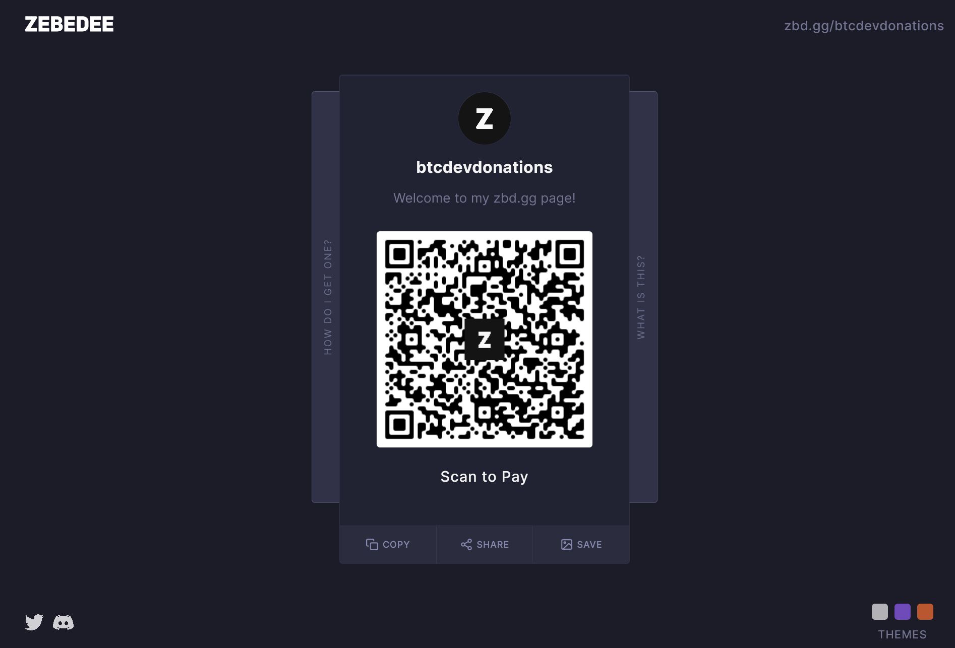 Bitcoin developer donations Gamertag profile page on zbd.gg